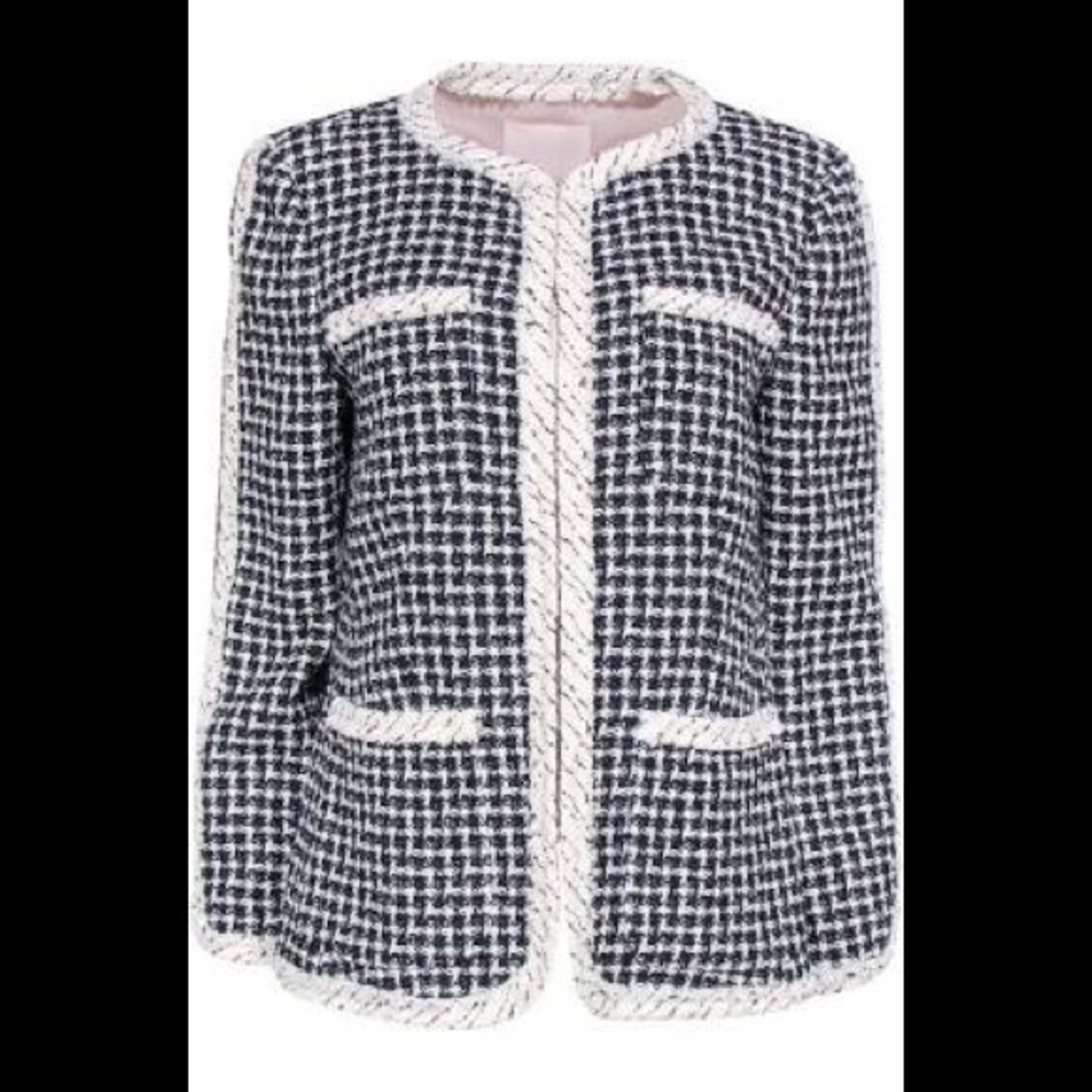 Rebecca Taylor Navy Cream & Black Tweed Blazer - Picture 1 of 3